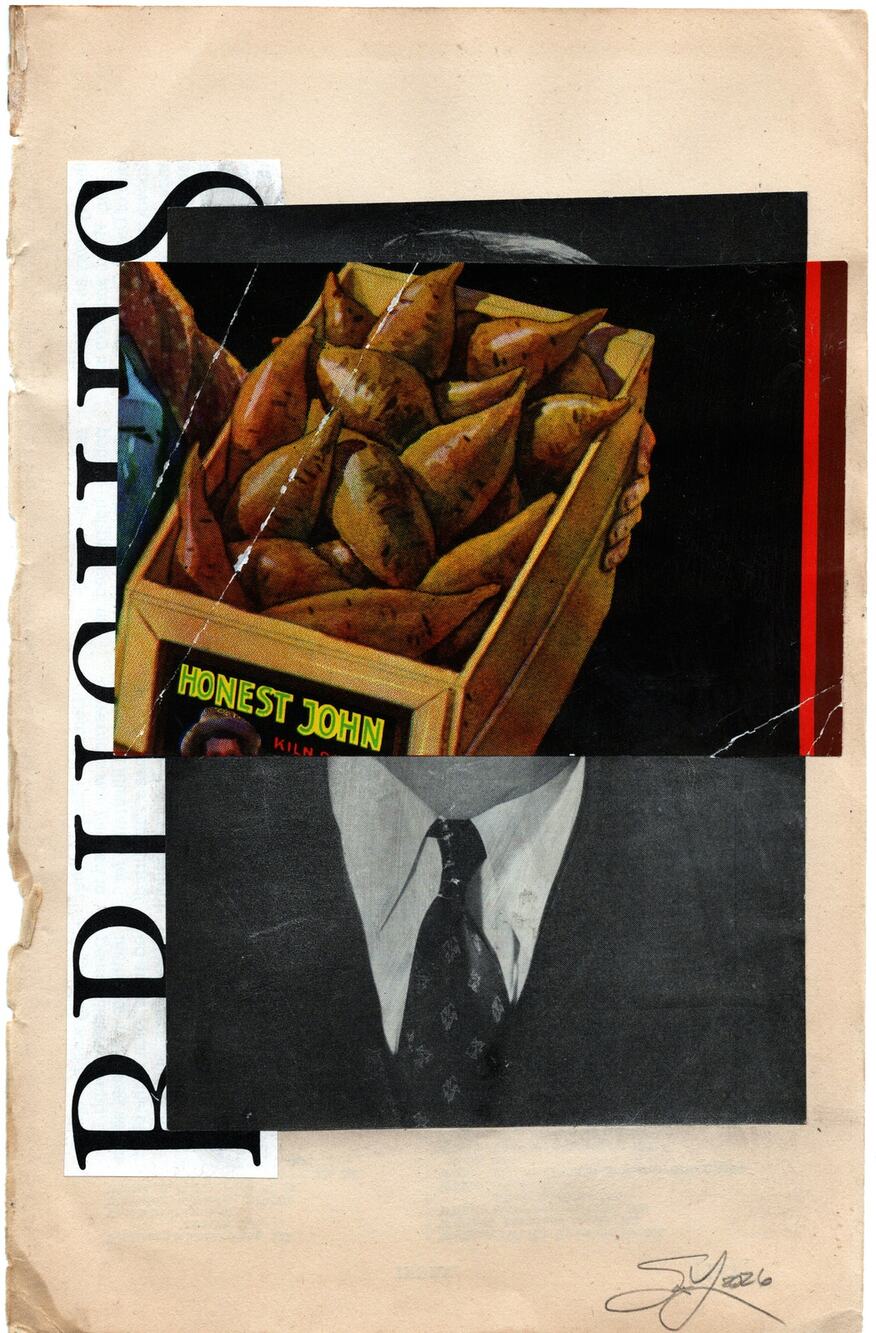 Original Mixed Media Modern Art Collage "Honest John" 5.75x9" Signed